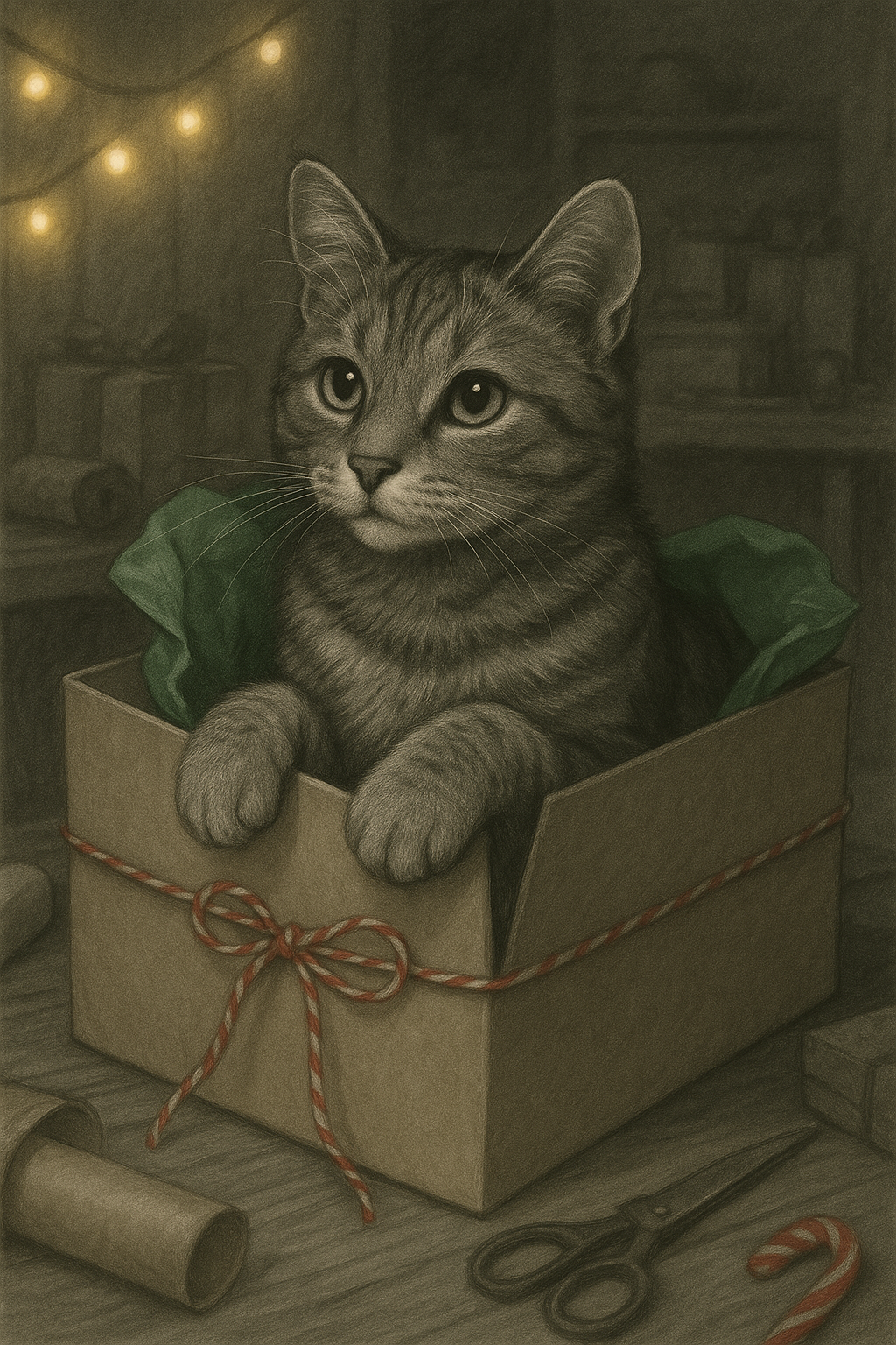 Generative Illustration einer Katze im Geschenkpaket